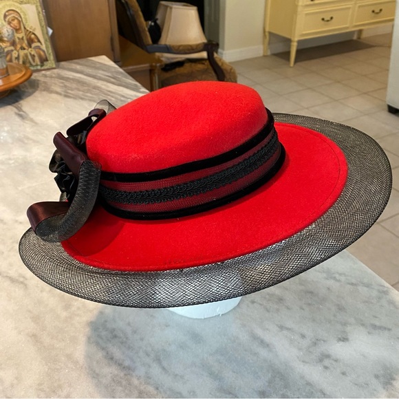 Milan by Charm Floral Mesh Hat Woolen Retro Dress Hat Red Black Mesh Hat main image 7
